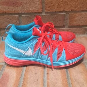 Nike Flyknit Lunar 2 Running Shoes size 7.5 Crimson/Blue